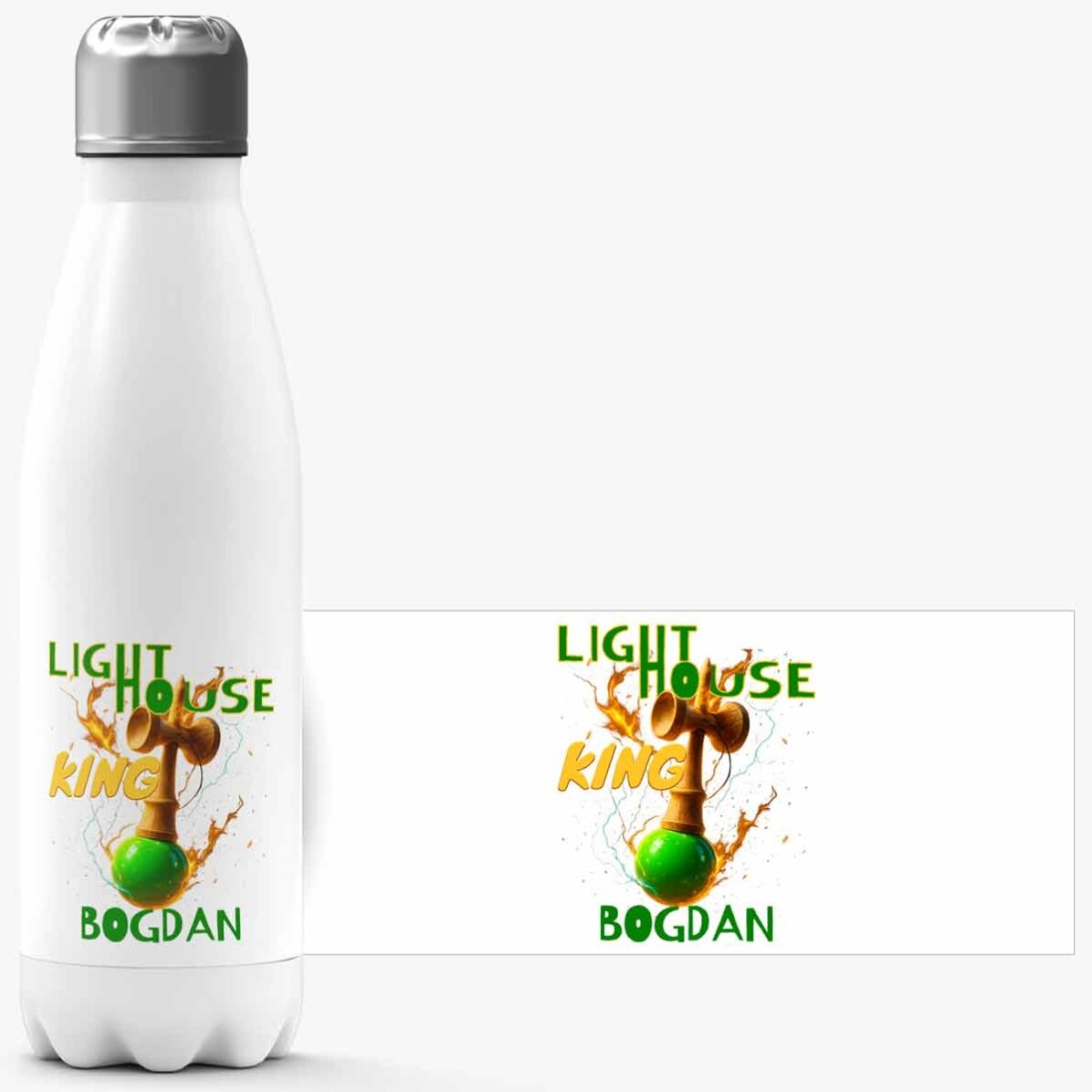 Gepersonaliseerde thermosfles met witte bodem en tekst - Lighthouse King