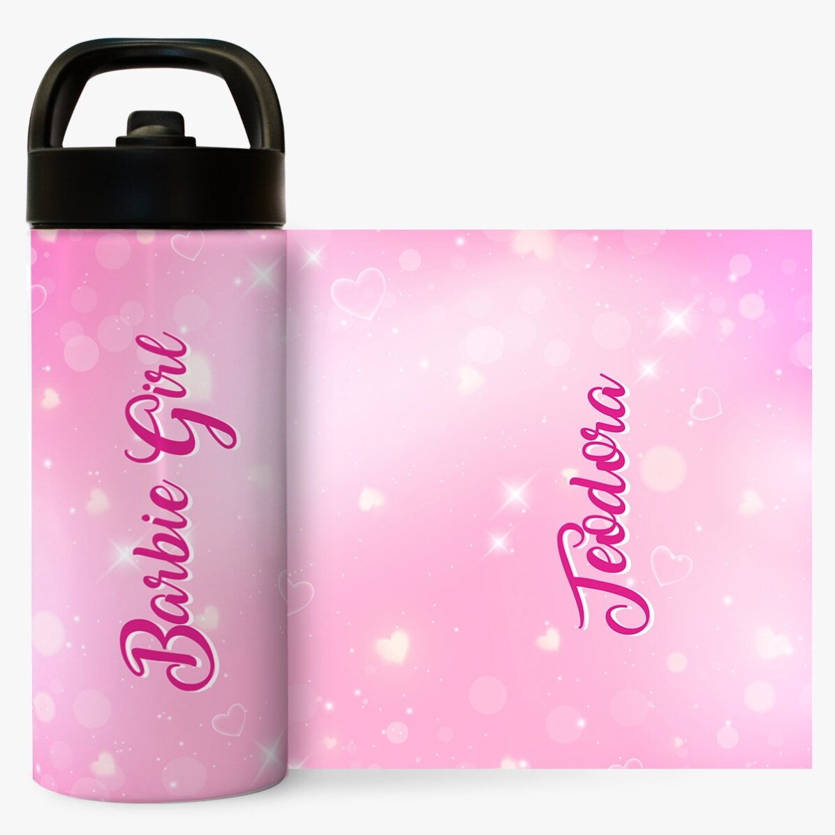 Thermosfles met handvat en rietje, gepersonaliseerd met naam - Barbie