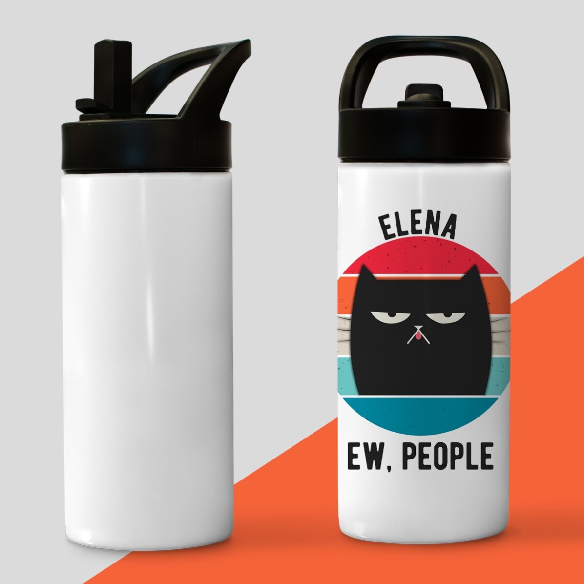 Thermos avec poignée et paille, personnalisé avec un prénom - Ew, people