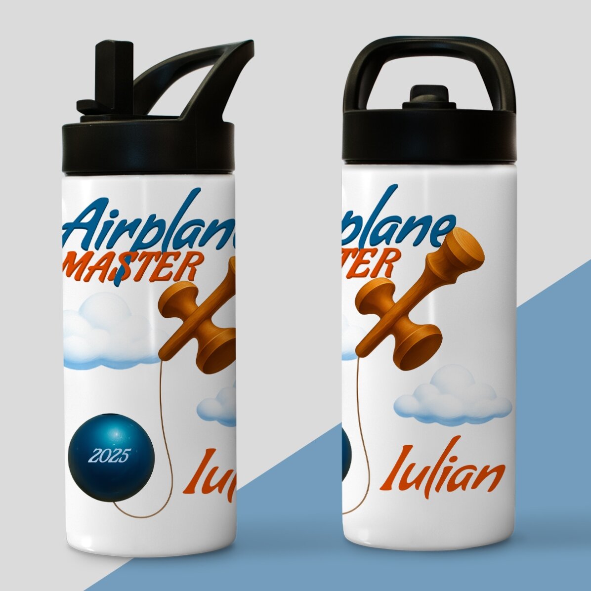 Thermosfles met handvat en rietje, gepersonaliseerd met naam voor kinderen - Airplane Master