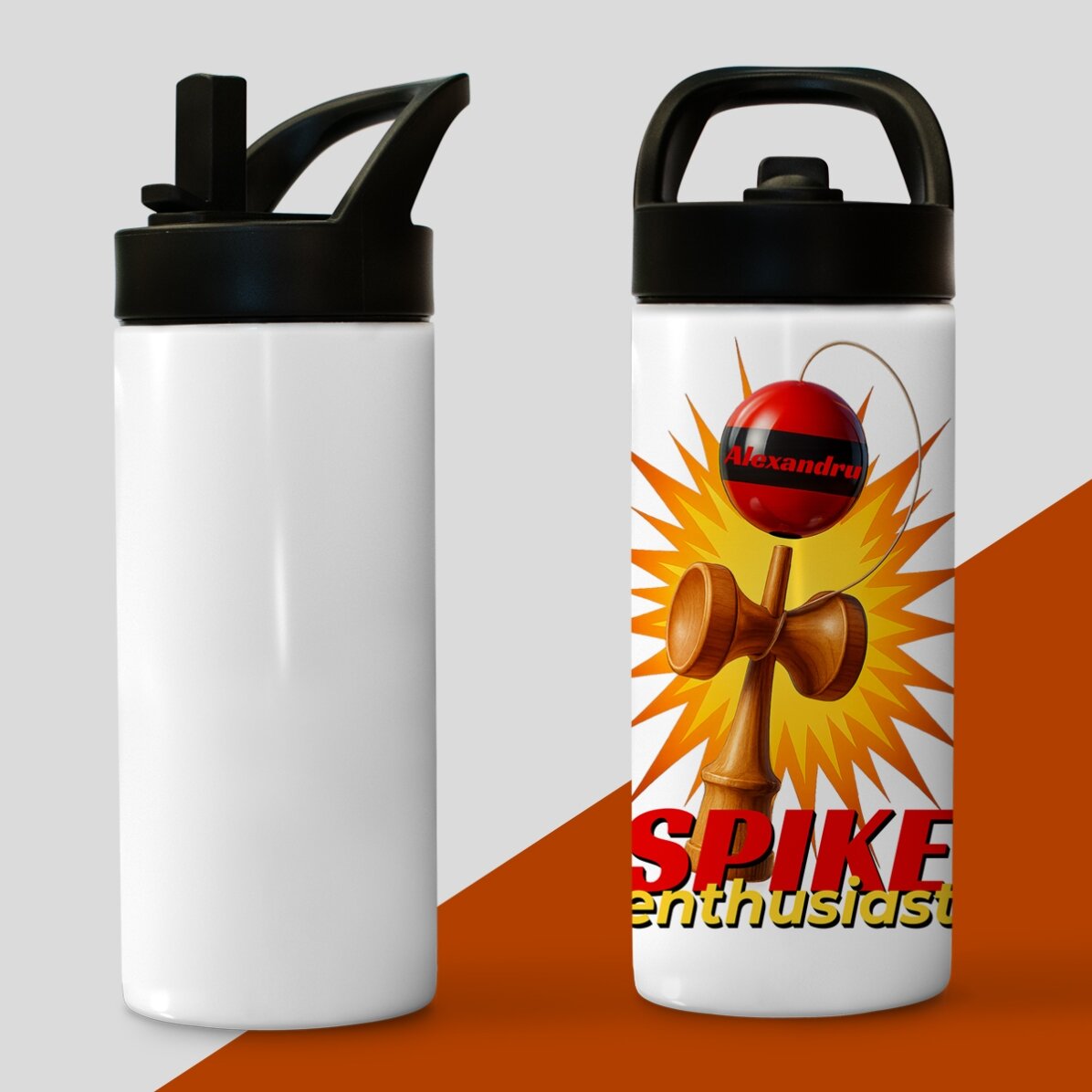 Thermosfles met handvat en rietje, gepersonaliseerd met naam voor kinderen - Spike Enthusiast