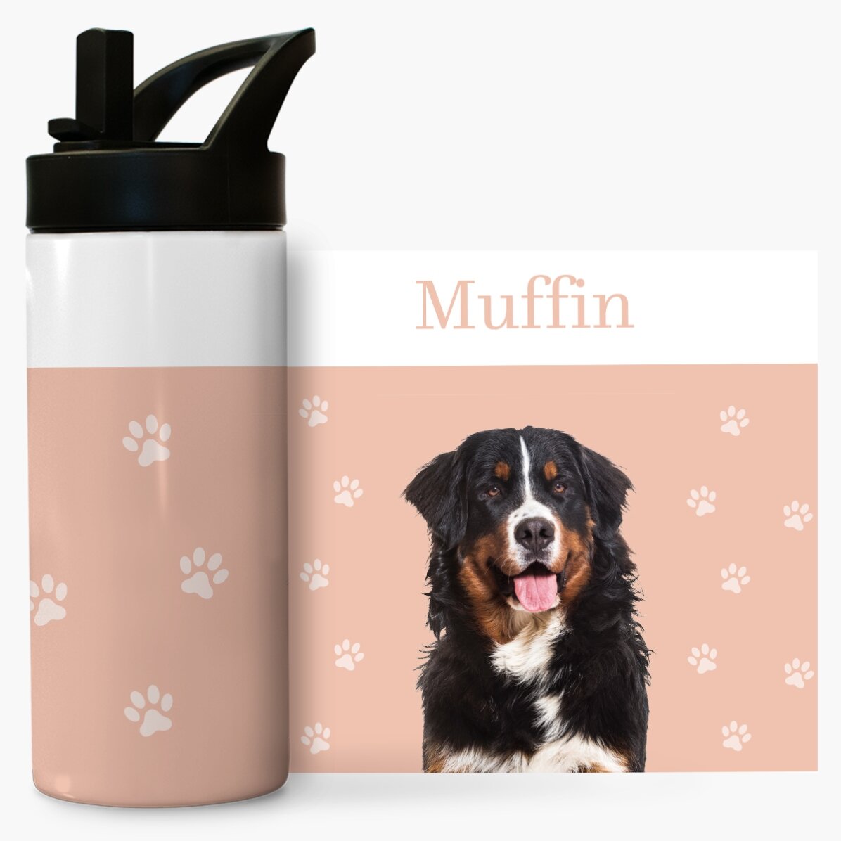 Thermosfles met handvat en rietje, gepersonaliseerd met tekst - Je huisdier