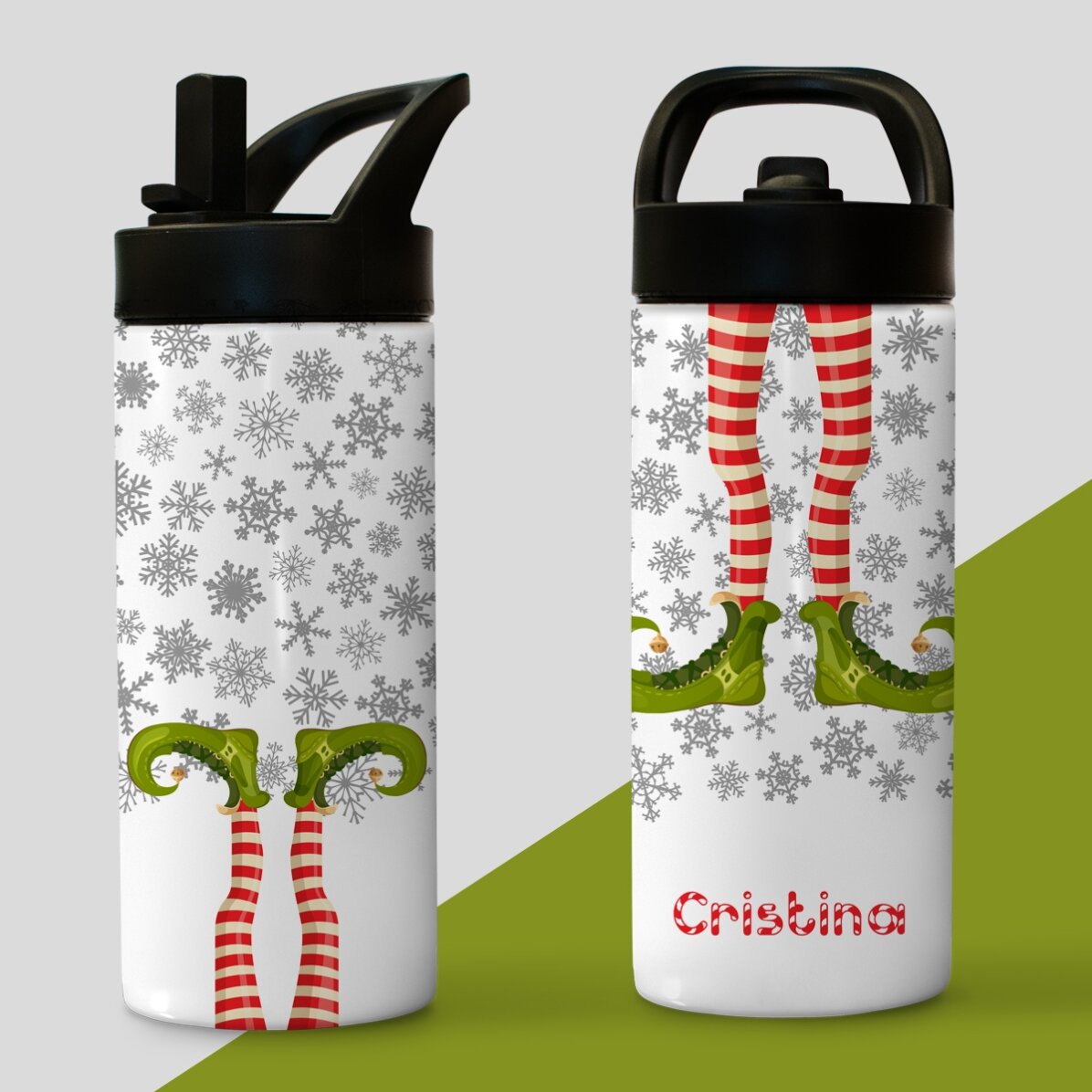 Thermos avec poignée et paille, personnalisé avec un texte - Elf