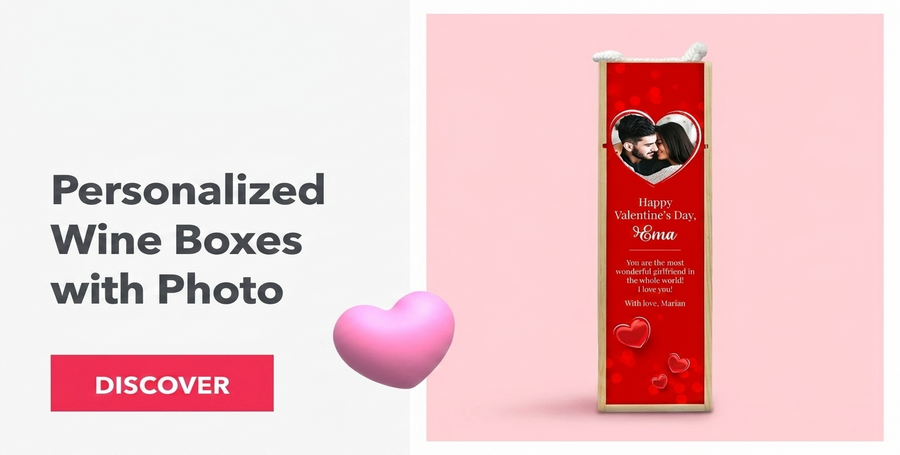 Gepersonaliseerde wijnkisten met een Valentijnsdagfoto