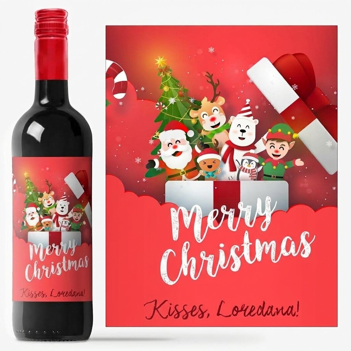 Vin personnalisé avec inscription - Santa & ses amis