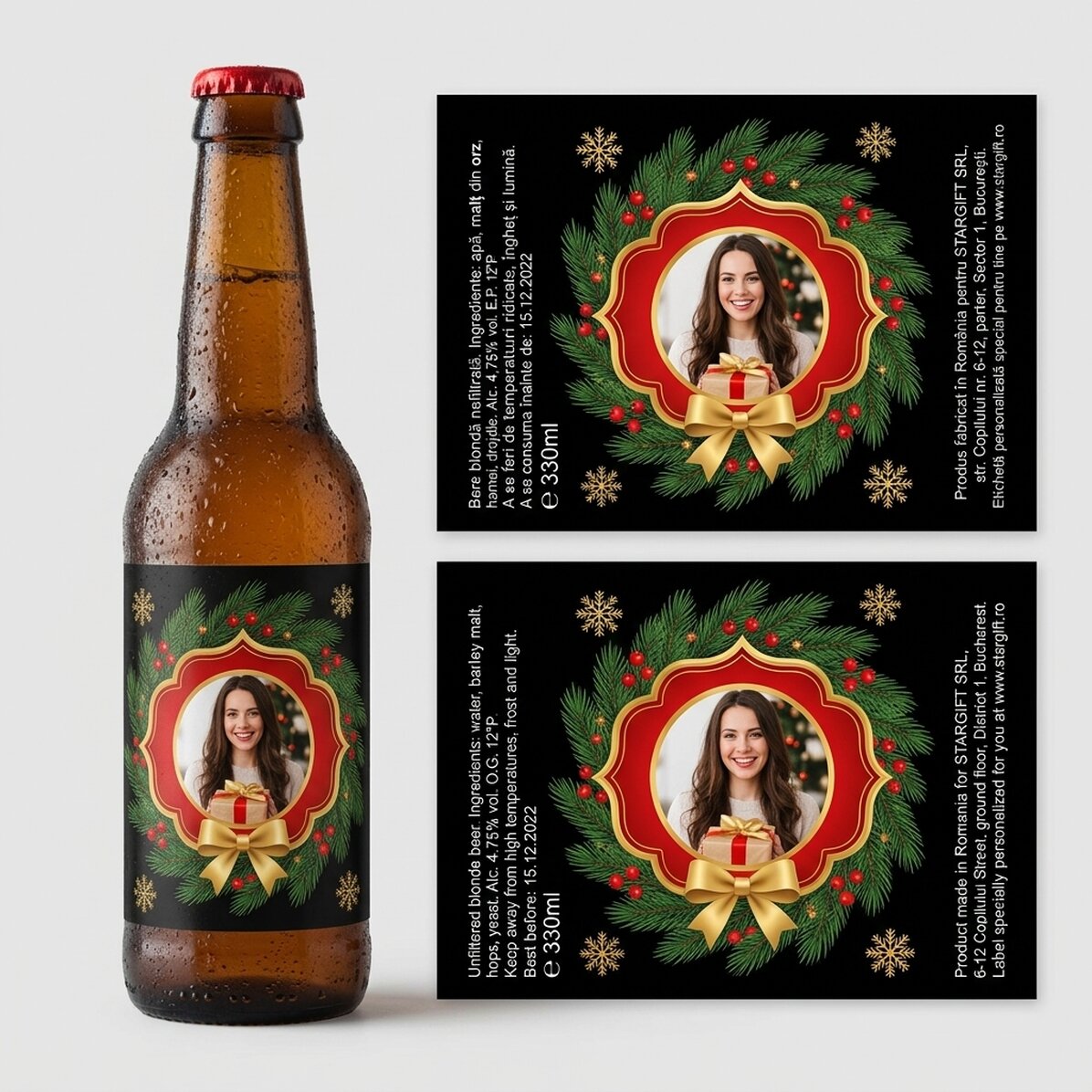 Bière personnalisée avec une photo - Vœux de Noël