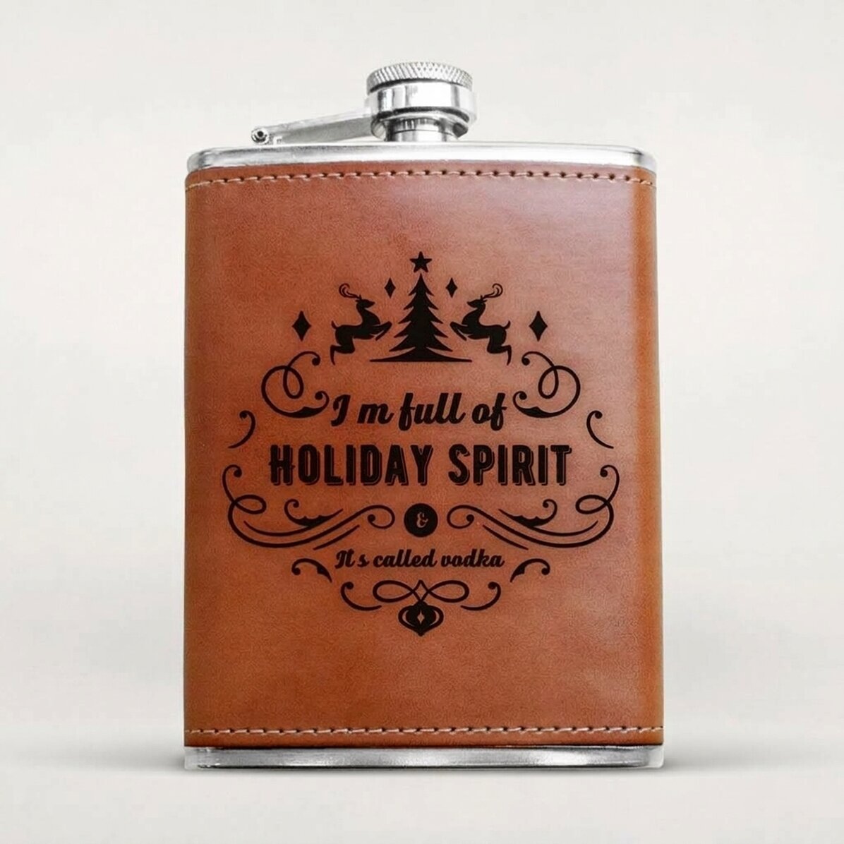 Gepersonaliseerde zakfles met lederen hoes - Holiday Spirit