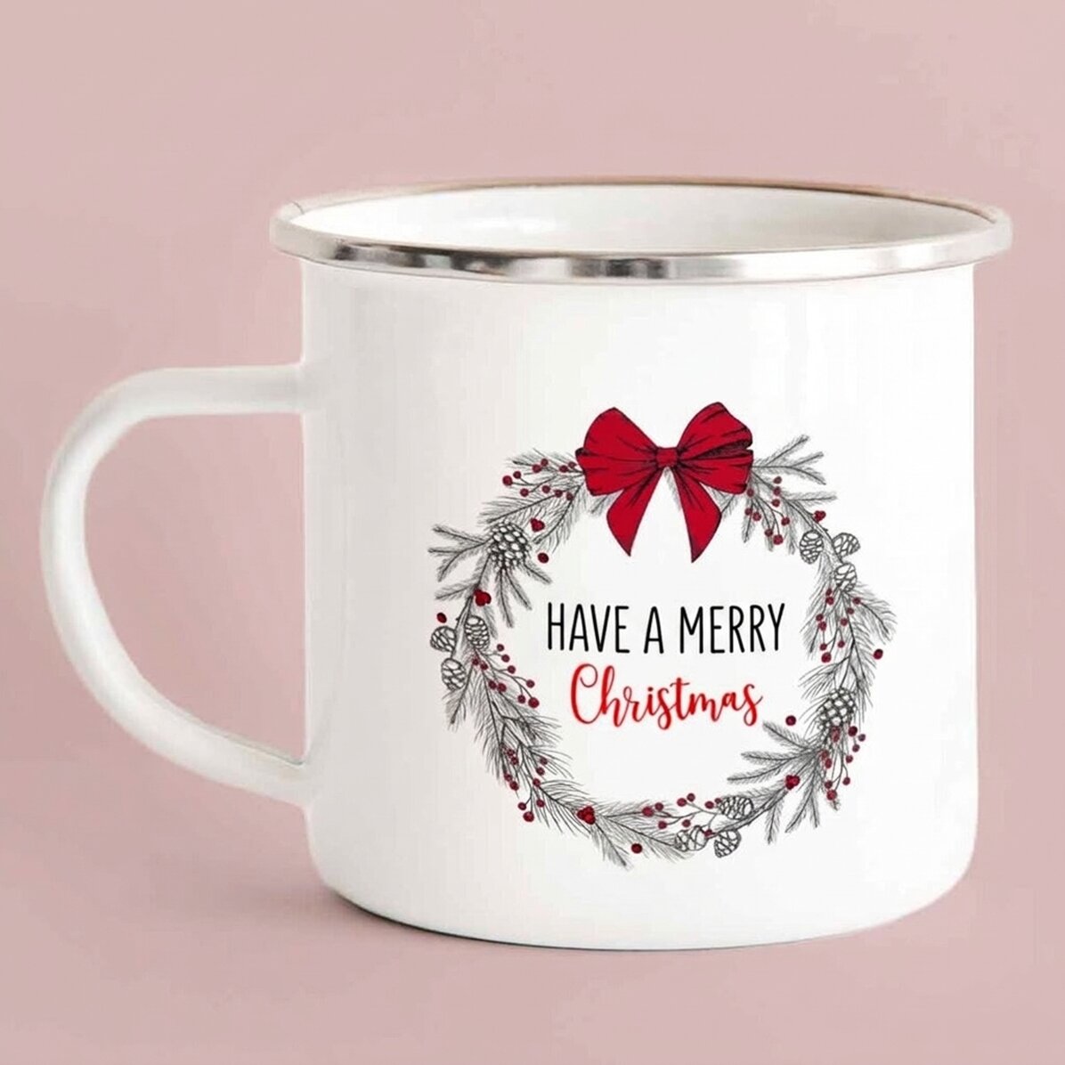 Geëmailleerde metalen mok met tekst - Jolly Christmas