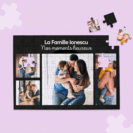 Puzzle personnalisé avec 4 photos et un texte, 28 x 19 cm