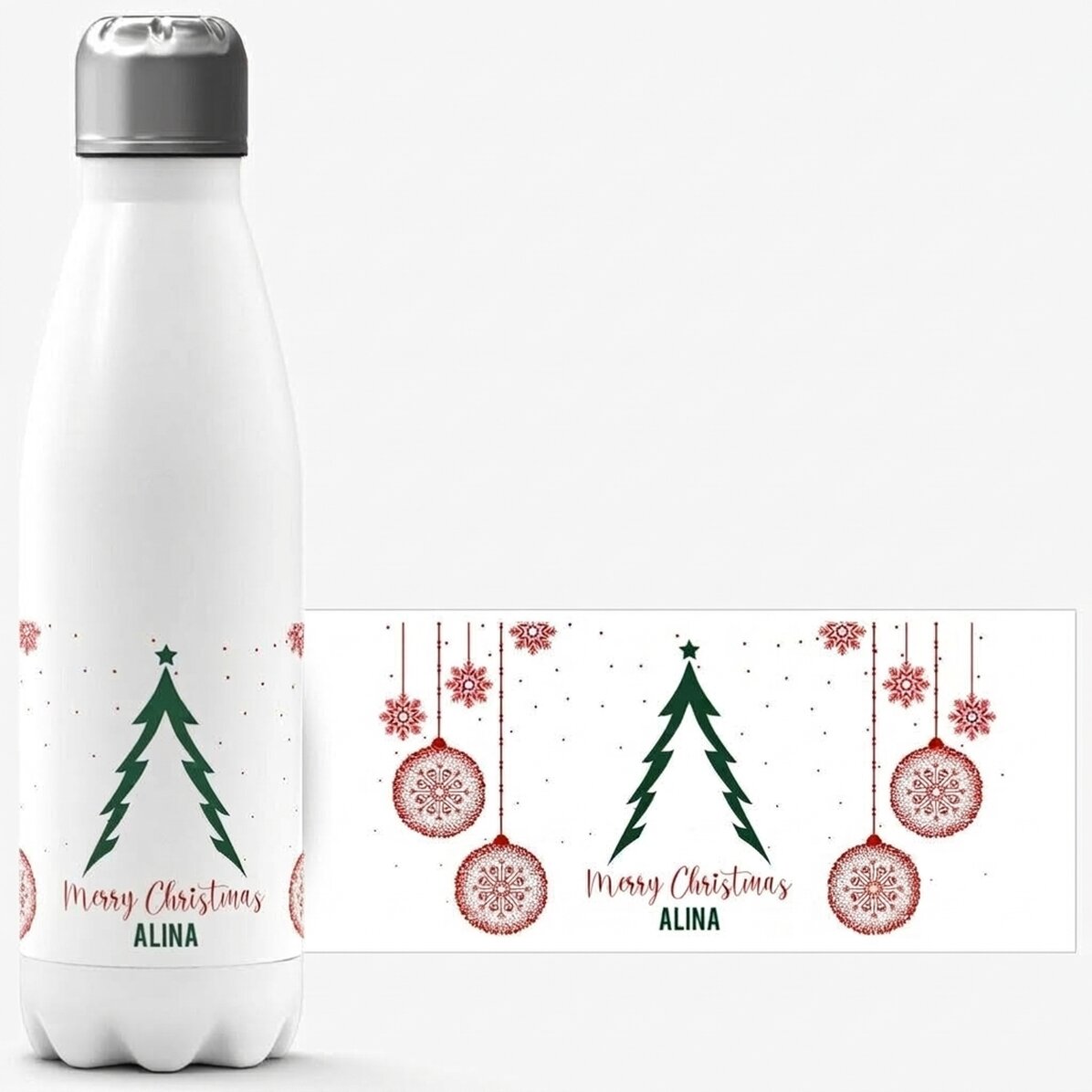 Thermos à base blanche personnalisé avec un texte - Christmas tree