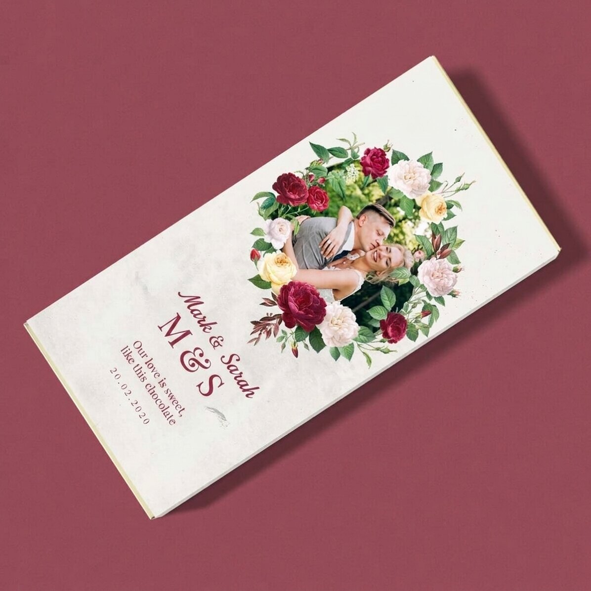 Chocolade met persoonlijke tekst en foto - Vintage bloemen