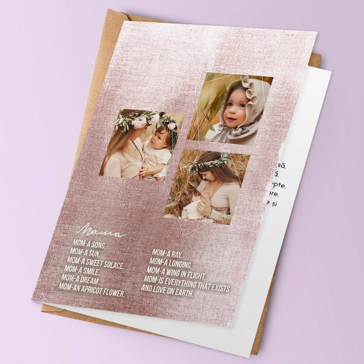 Carte de vœux personnalisée avec 3 photos et un texte - Tendre créature