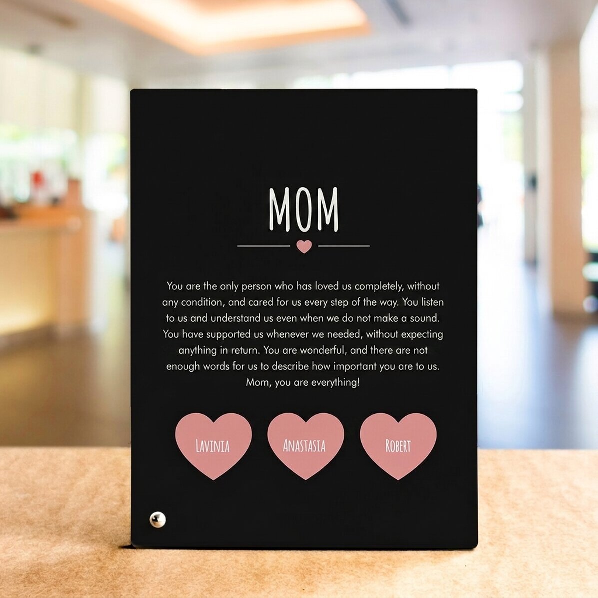 Gepersonaliseerde fotolijst voor op het bureau met tekst - Boodschap voor mama