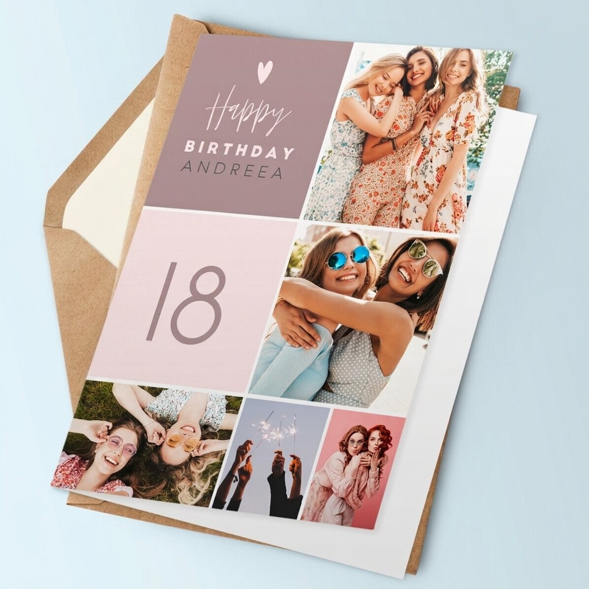 Carte de vœux personnalisée avec 5 photos et un texte - Joyeux anniversaire
