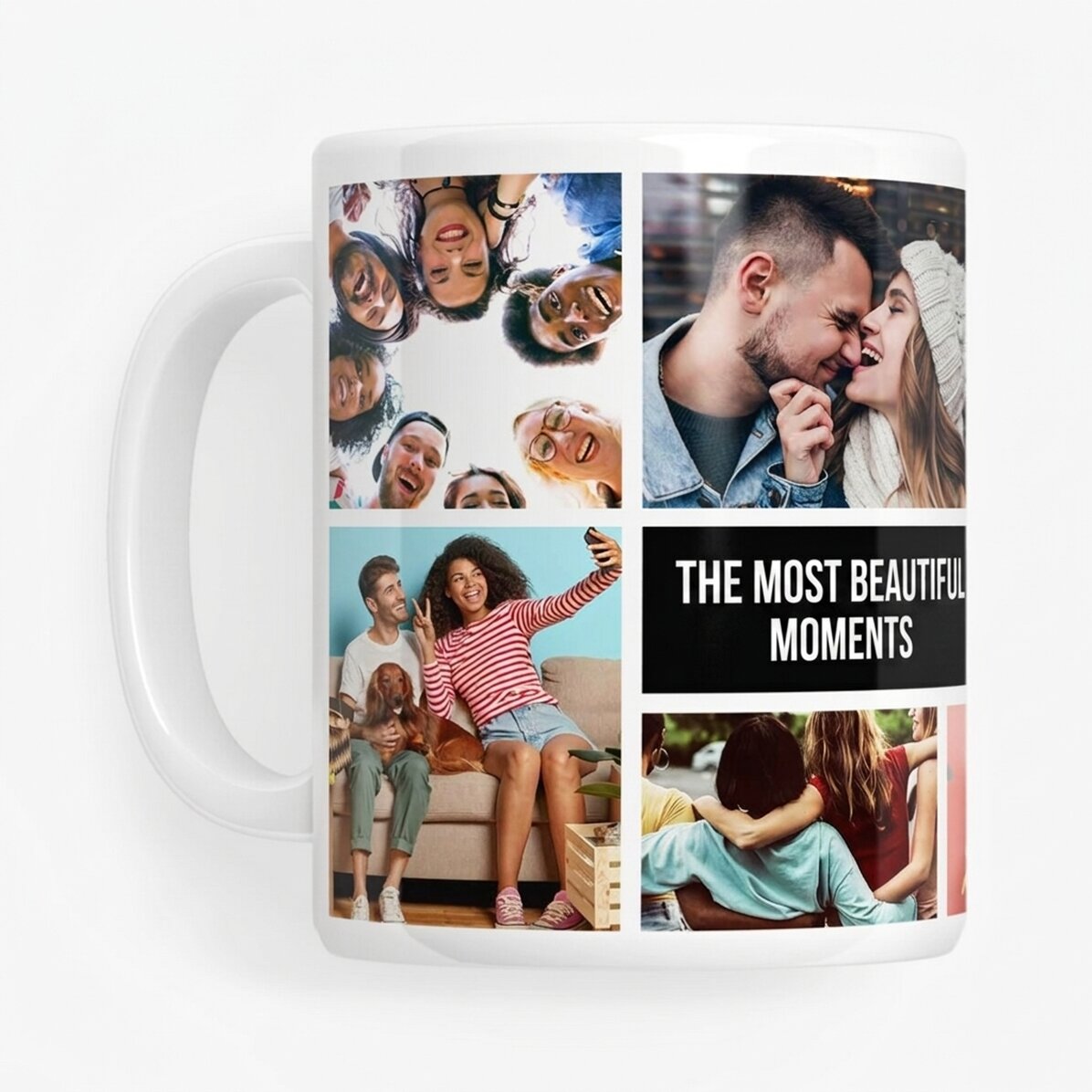 Gepersonaliseerde mok met 8 foto’s en tekst – De mooiste herinneringen