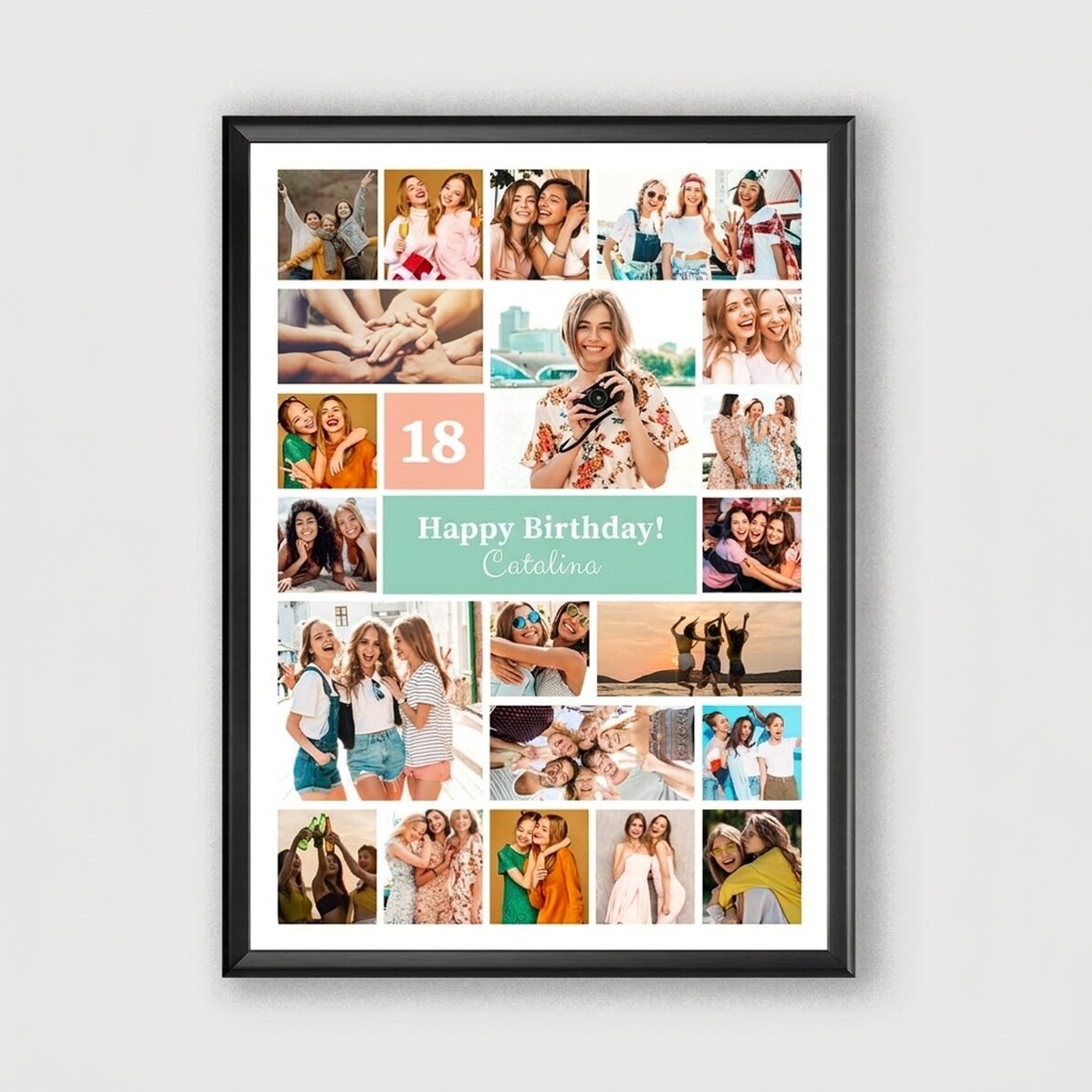 Tableau personnalisé avec 21 photos et un texte - Collage