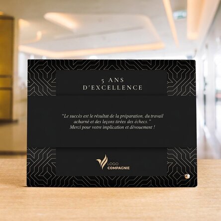 Cadre photo de bureau personnalisé avec logo et texte - Anniversaire de la marque (Noir)