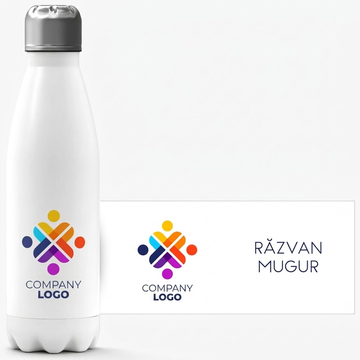 Thermos à base blanche personnalisé avec un logo et un nom
