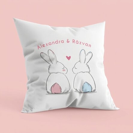 Coussin personnalisé avec inscription - Bunnies in love