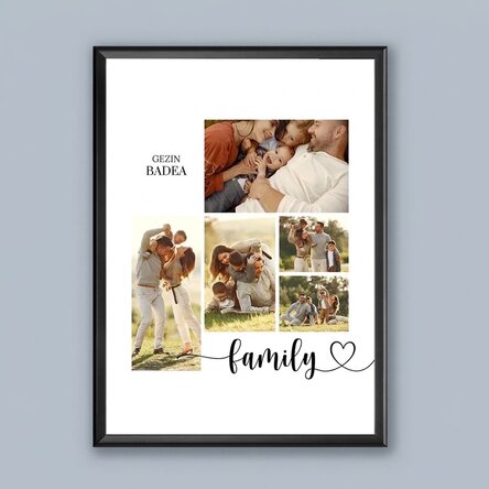 Gepersonaliseerd schilderij met tekst en 5 foto's - Our family