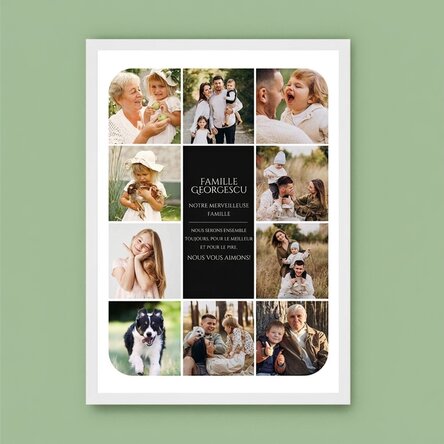 Tableau personnalisé avec un texte et 10 photos - Notre famille