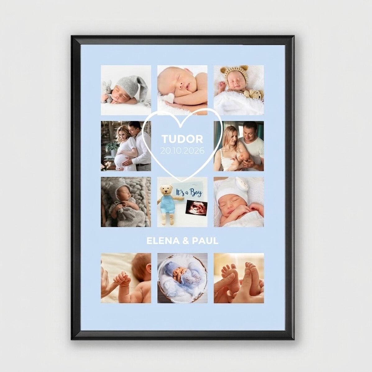 Tableau personnalisé avec un texte et 11 photos - Bébé