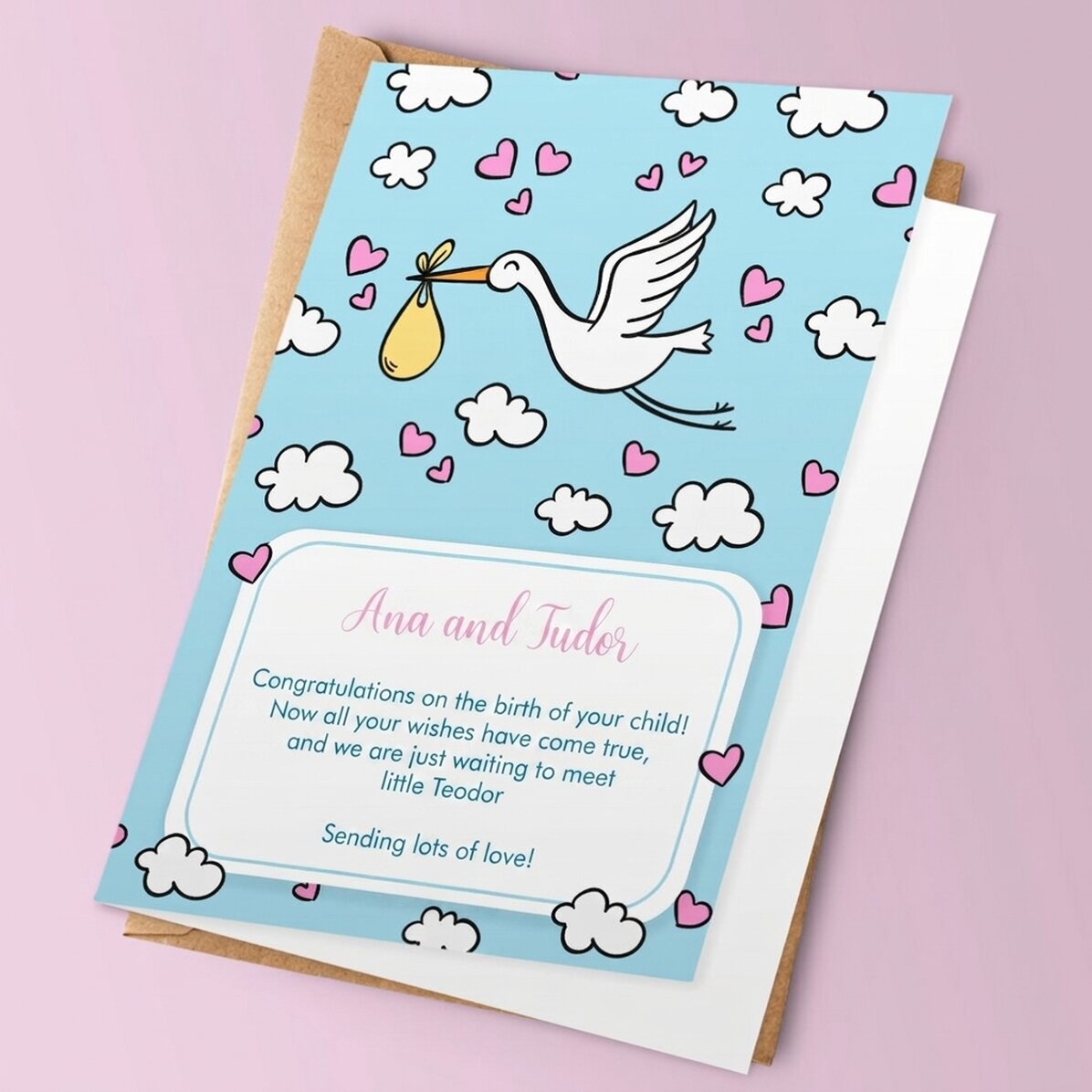 Gepersonaliseerde wenskaart met tekst - New Baby