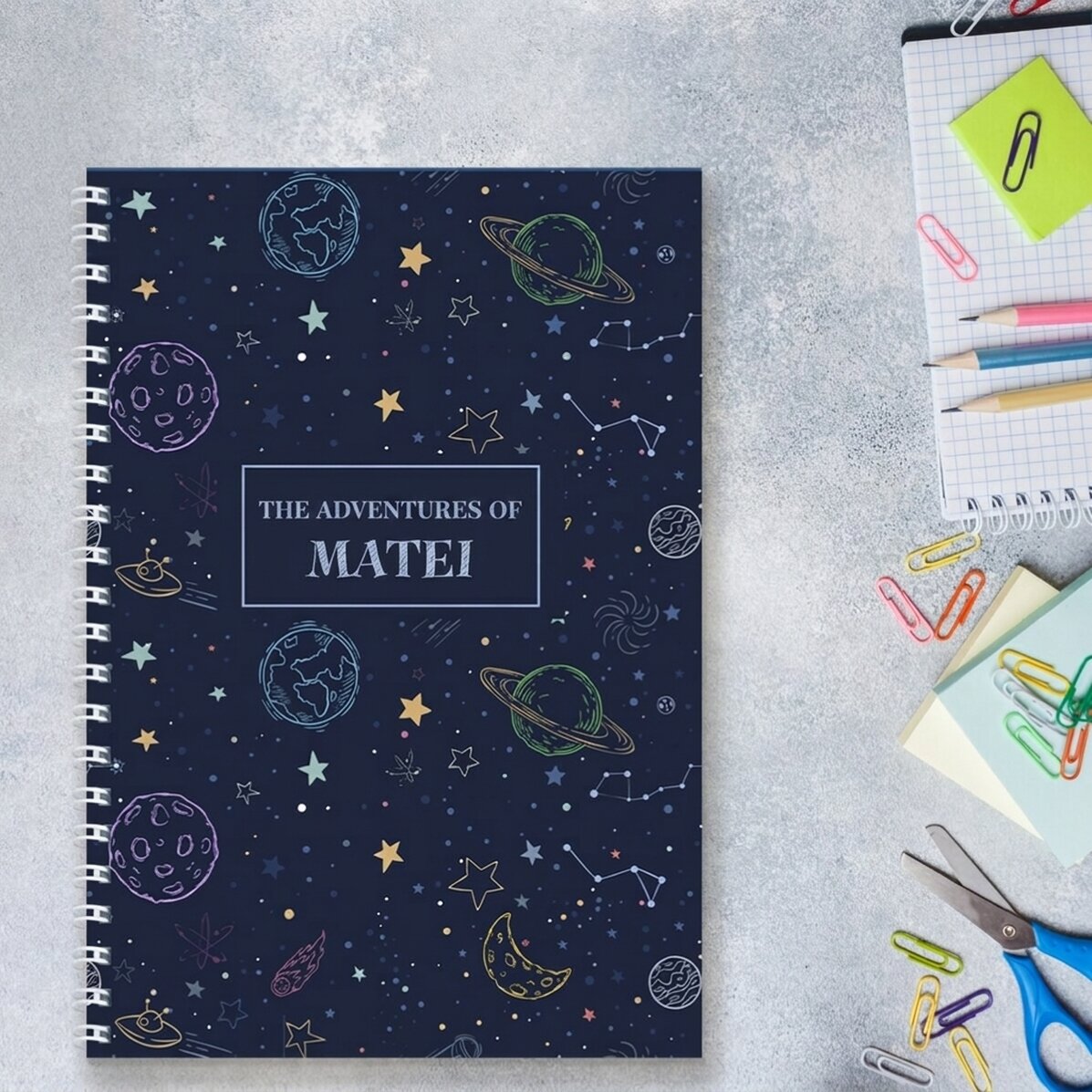 Gepersonaliseerd notitieboekje met tekst voor kinderen - Space