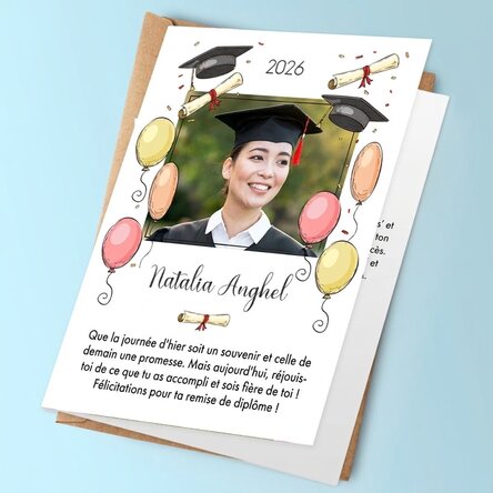 Carte de vœux personnalisée avec une photo et un texte - Remise des diplômes