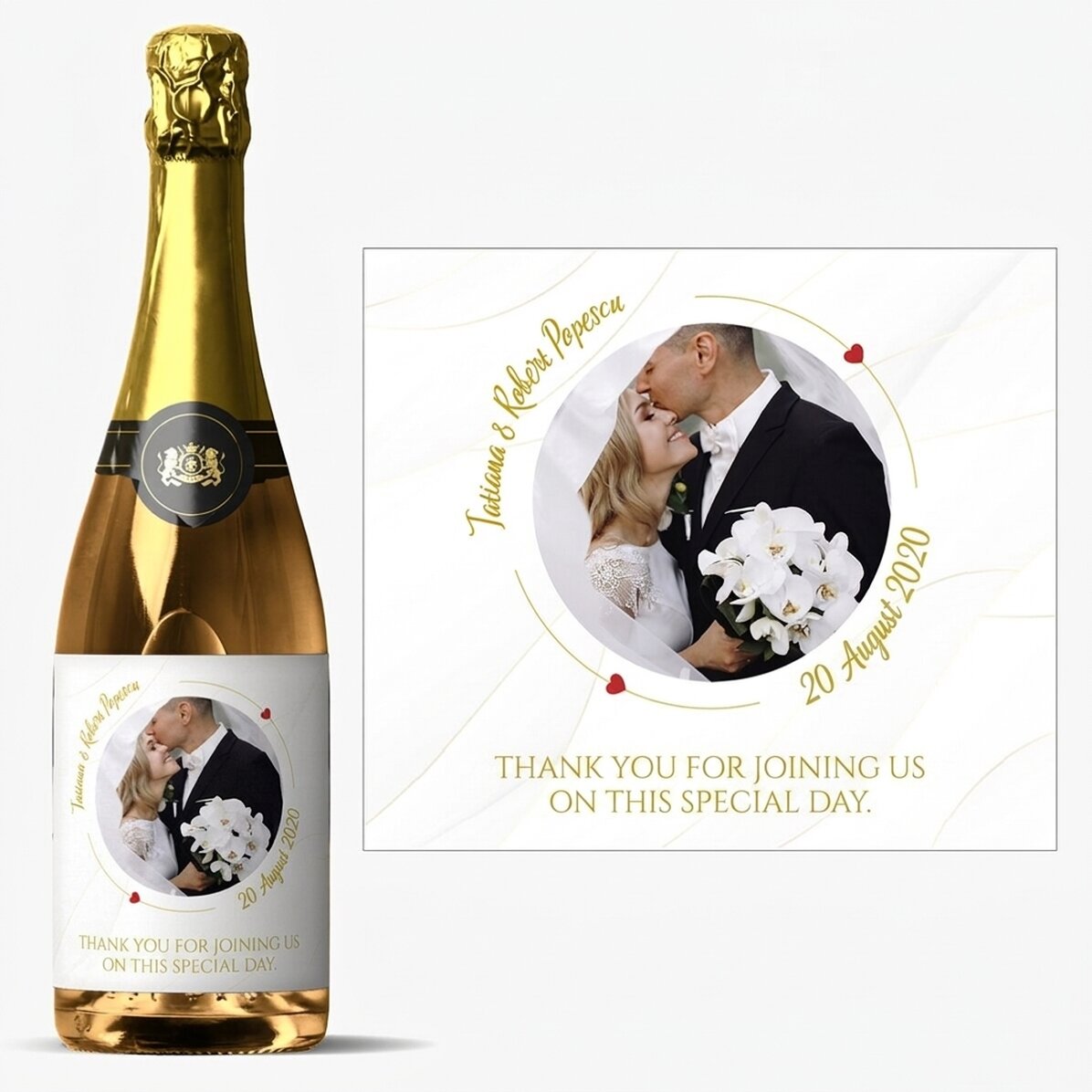 Vin mousseux personnalisé avec texte et photo - Our Wedding