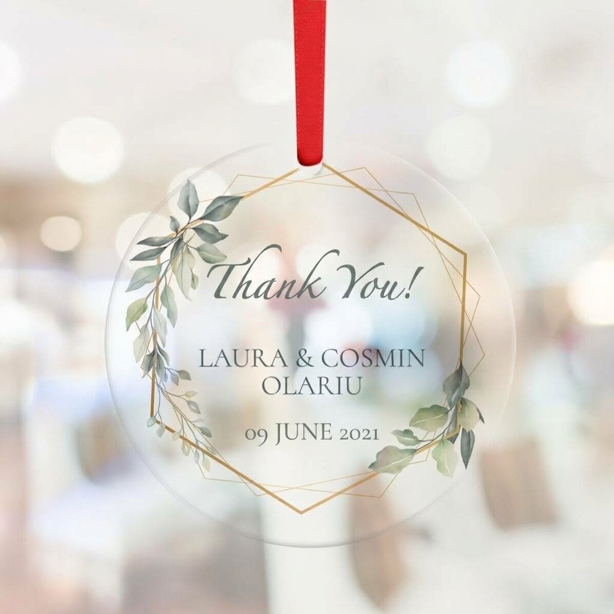 Ronde, gepersonaliseerde sieraden met tekst - Thank you (wit)