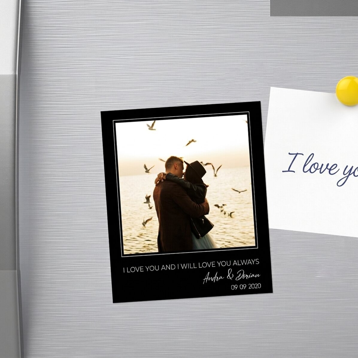 Aimant personnalisé de 10 x 12 cm avec une photo et un texte - Memories