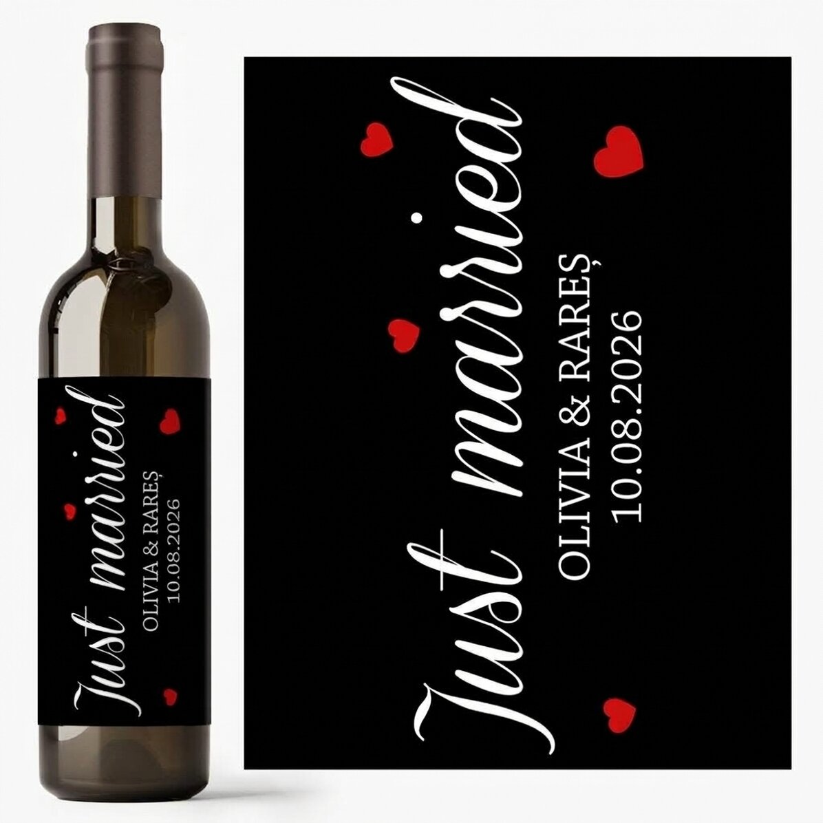 Vin personnalisé avec un message - « Just Married »