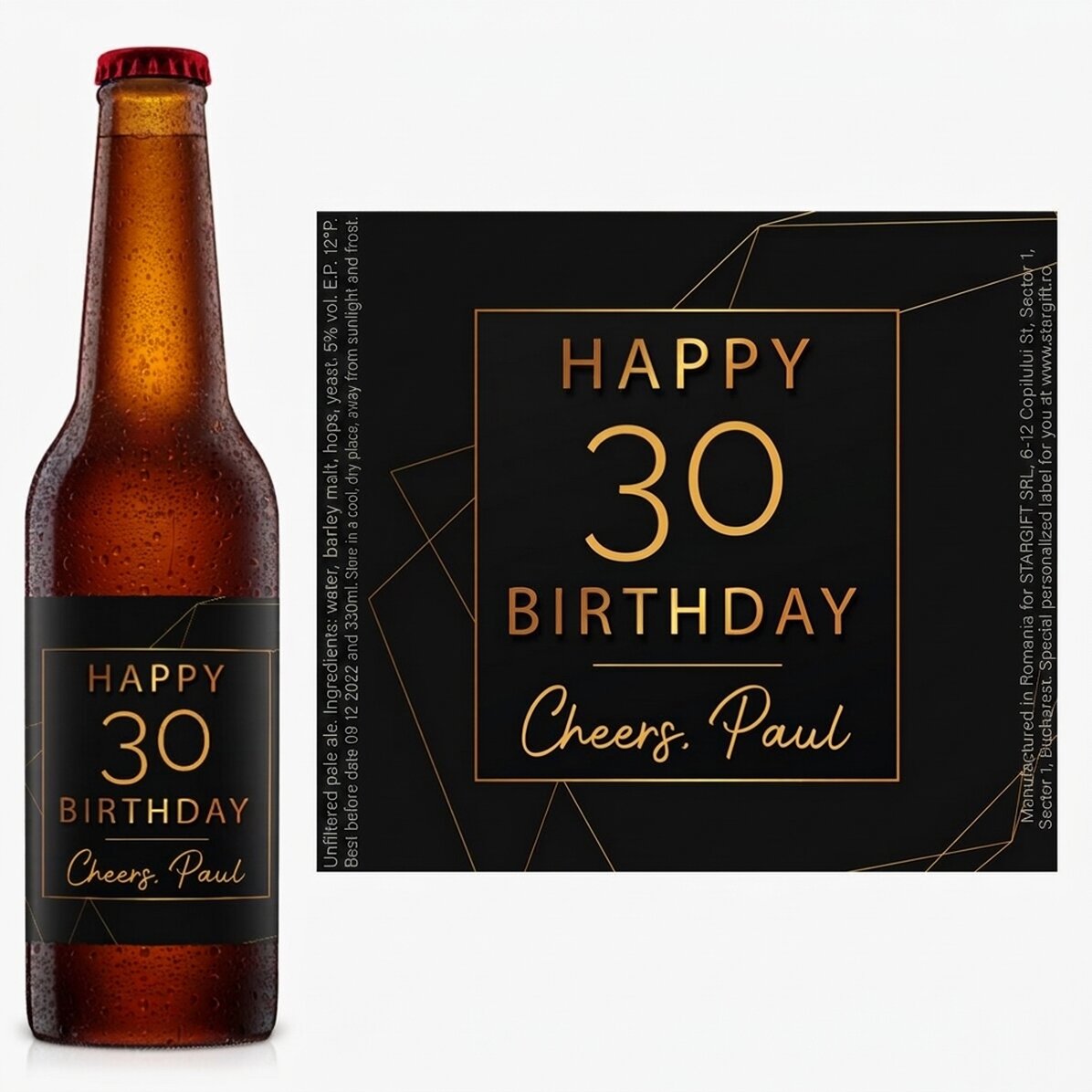 Bier met gepersonaliseerde tekst - Happy birthday Gold