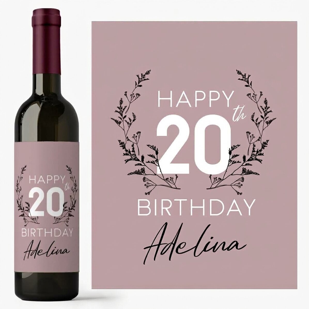 Vin personnalisé avec un message pour un anniversaire - Floral