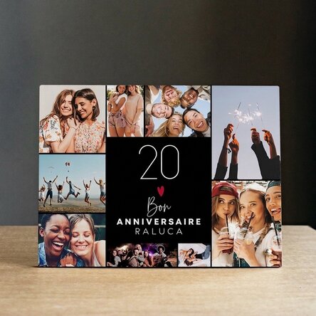 Cadre photo de bureau personnalisé avec 9 photos et un texte - Joyeux anniversaire