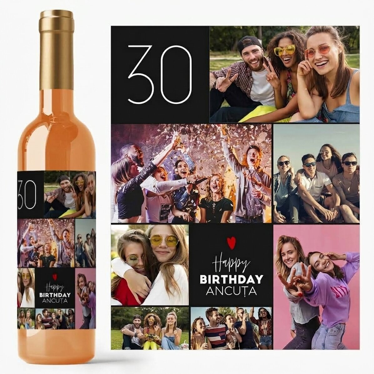 Vin personnalisé avec un texte et 7 photos pour un anniversaire - Joyeux anniversaire !
