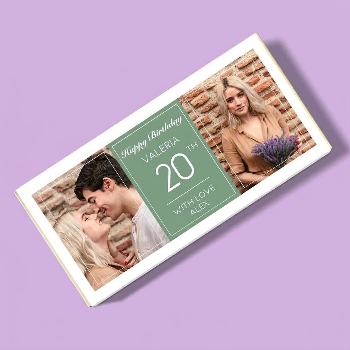 Chocolat personnalisé avec deux photos et un texte - Anniversaire