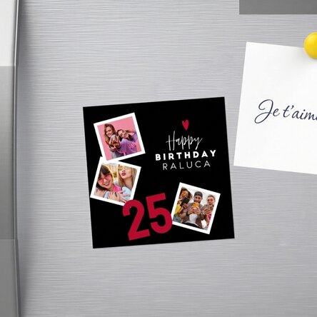 Aimant 10 x 10 personnalisé avec 3 photos et un texte - Joyeux anniversaire !