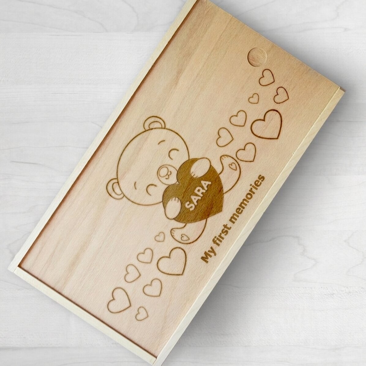 Gepersonaliseerde houten geschenkdoos - Mijn eerste herinneringen