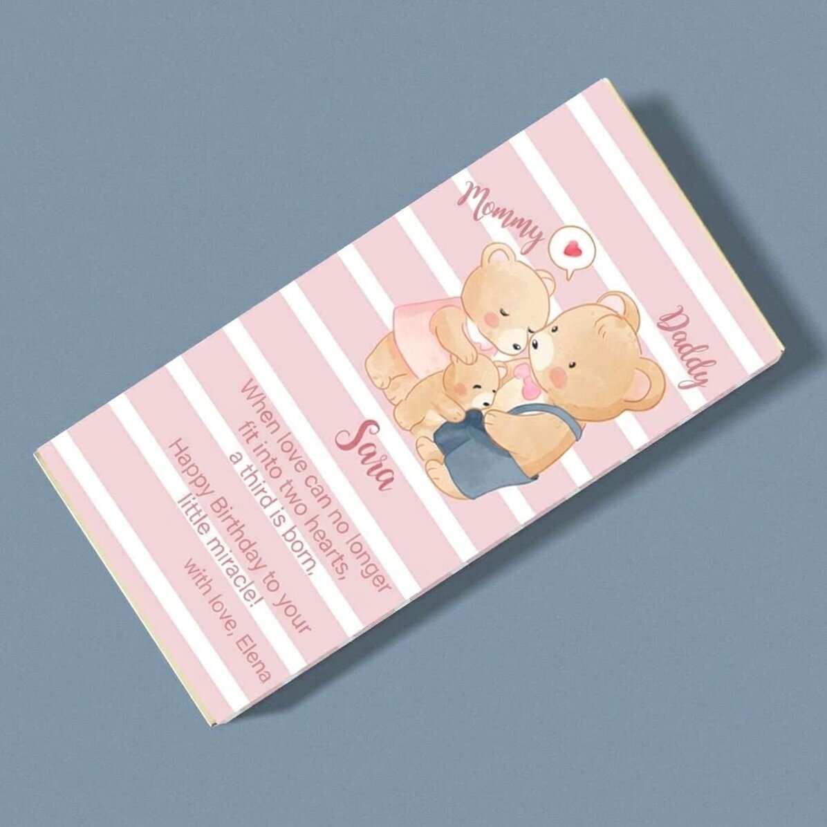 Chocolade met gepersonaliseerde tekst - De beertjesfamilie