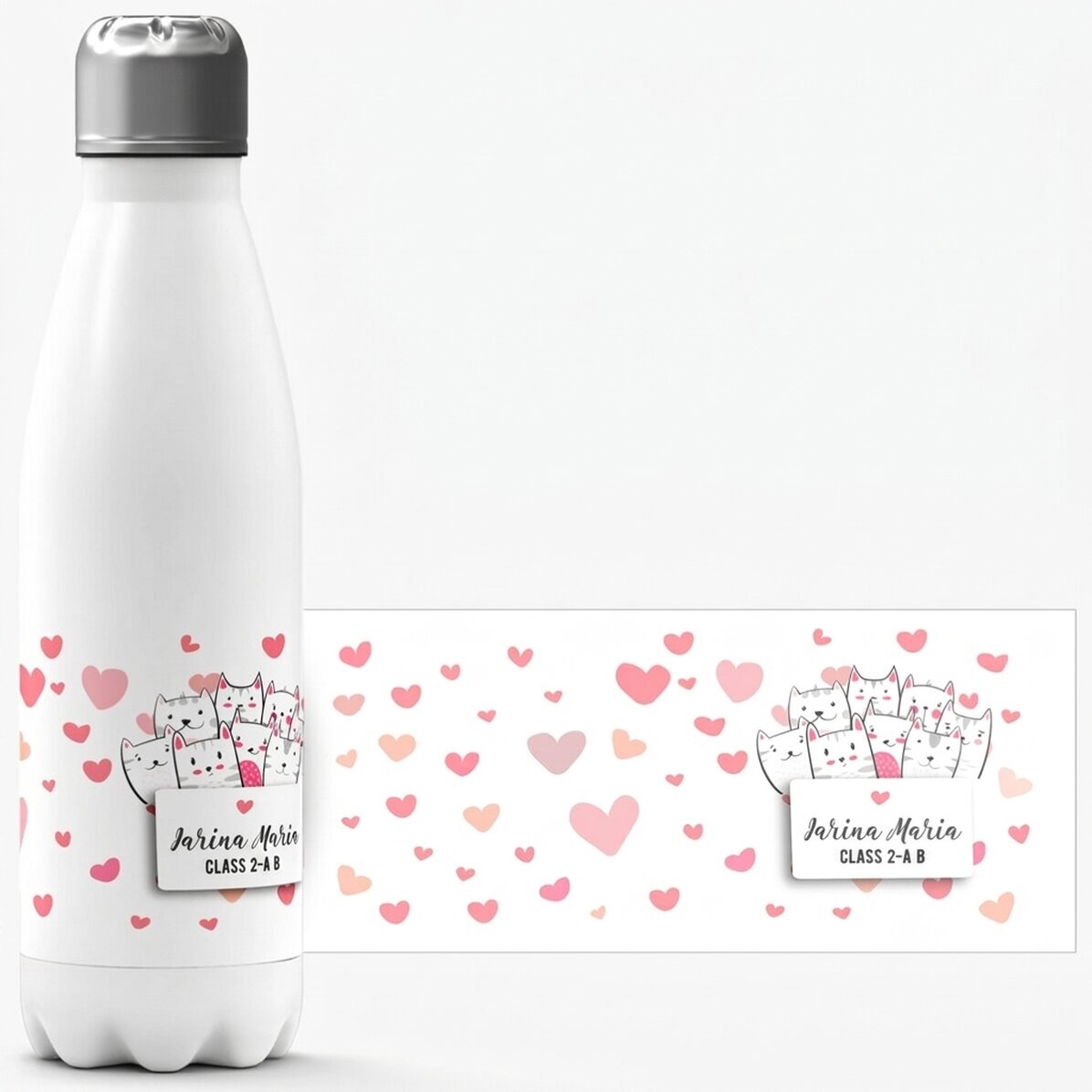 Thermosfles met witte bodem, gepersonaliseerd met naam - Kitty