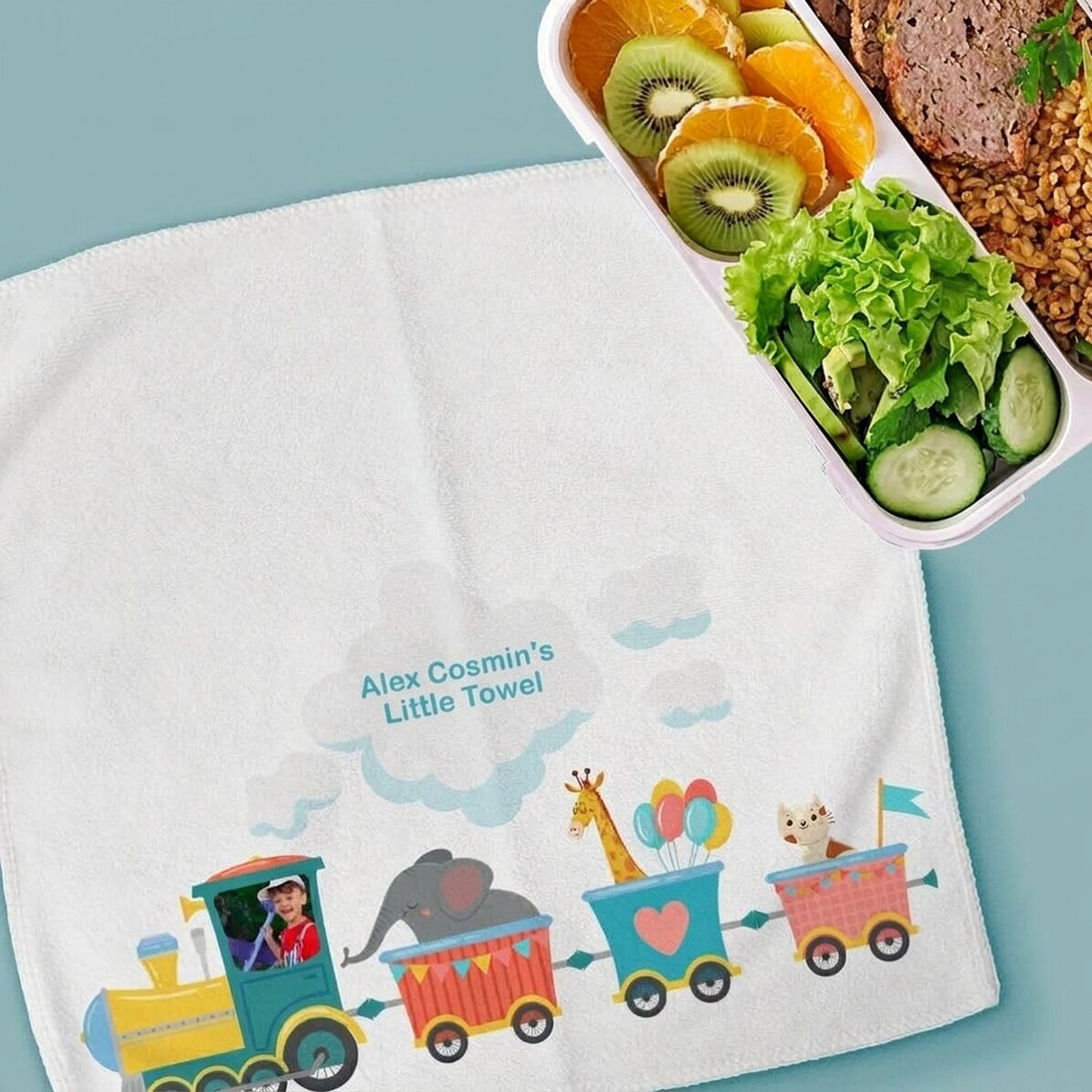Serviette personnalisée avec nom et photo - Petit train