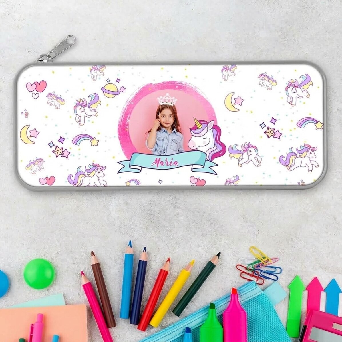 Trousse personnalisée avec une photo et un texte - Licorne