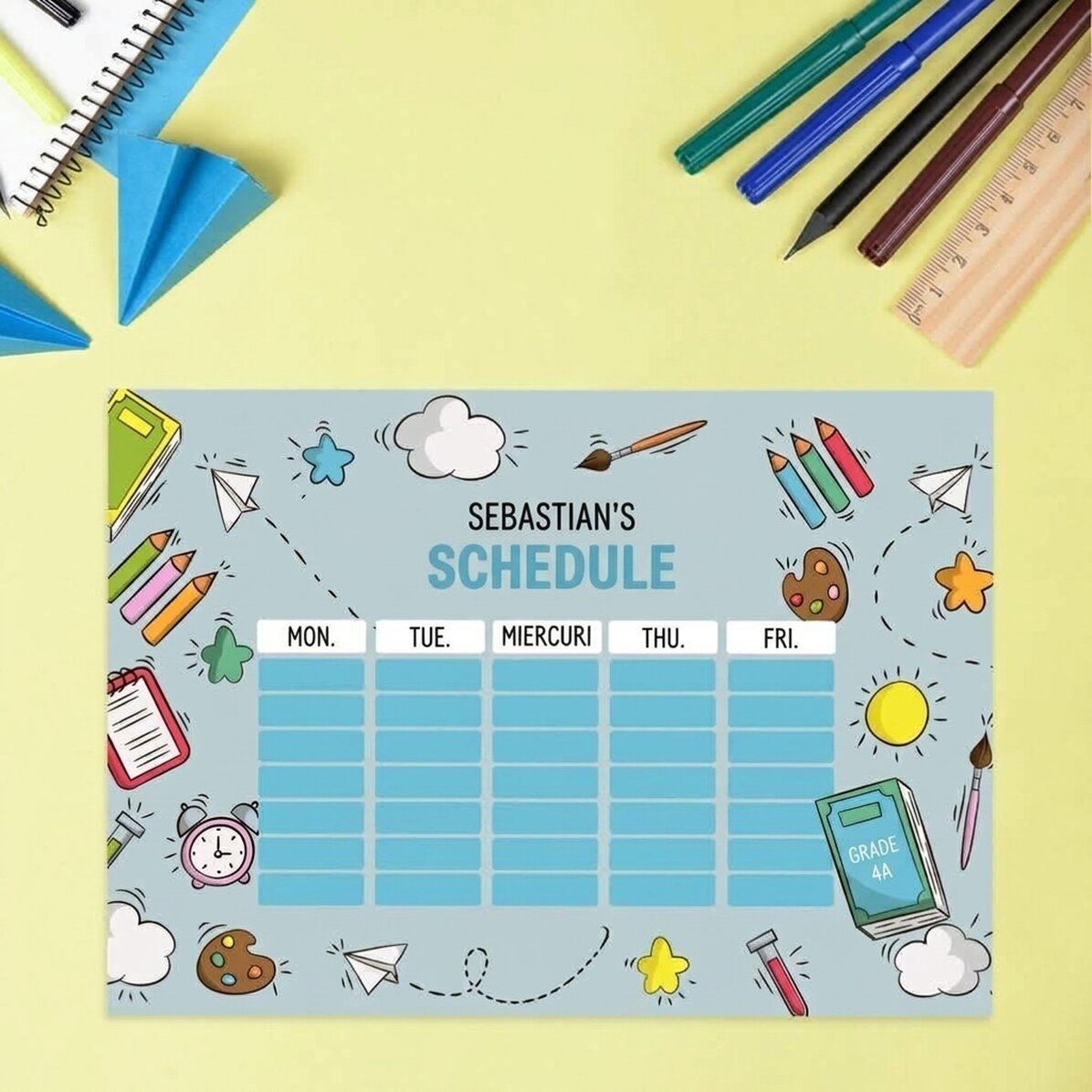 Emploi du temps personnalisé avec texte - École