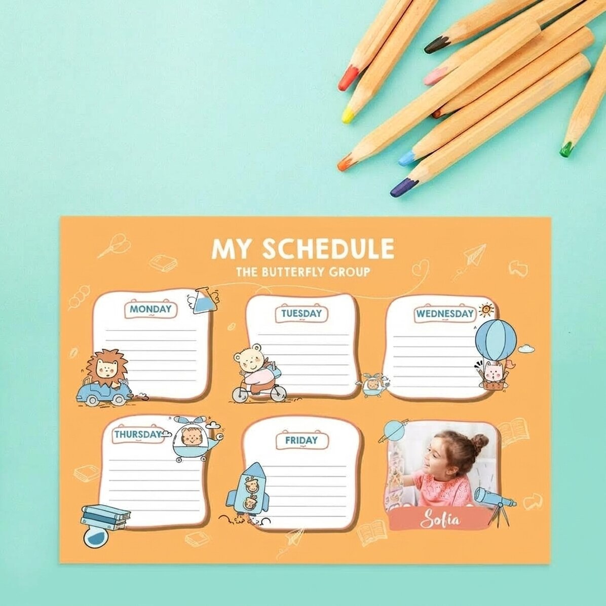 Emploi du temps personnalisé avec une photo et un texte - Little ones