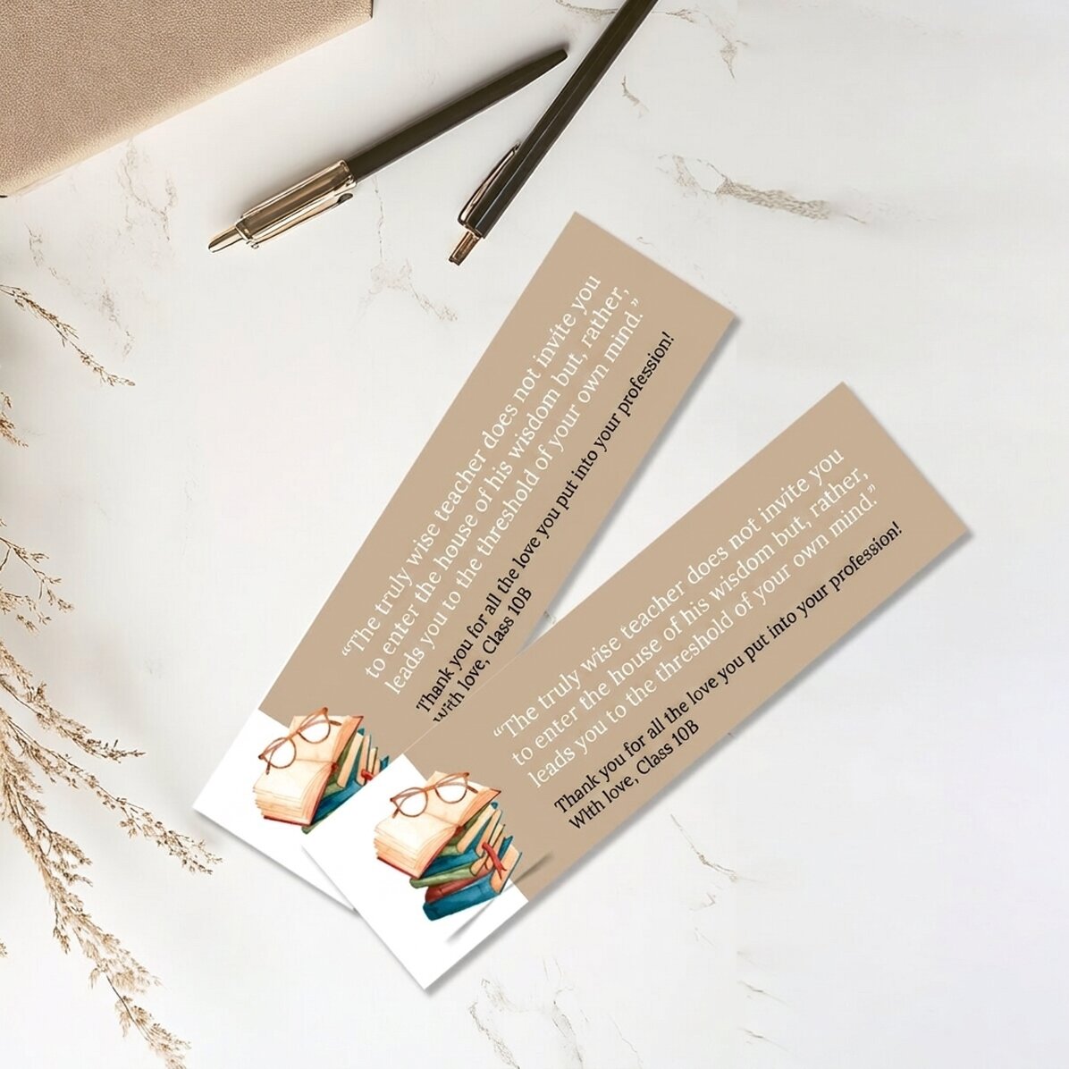 Marque-page personnalisé avec un message pour les enseignants