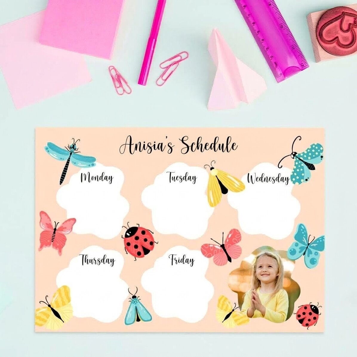 Gepersonaliseerd rooster met een foto en tekst - Butterflies