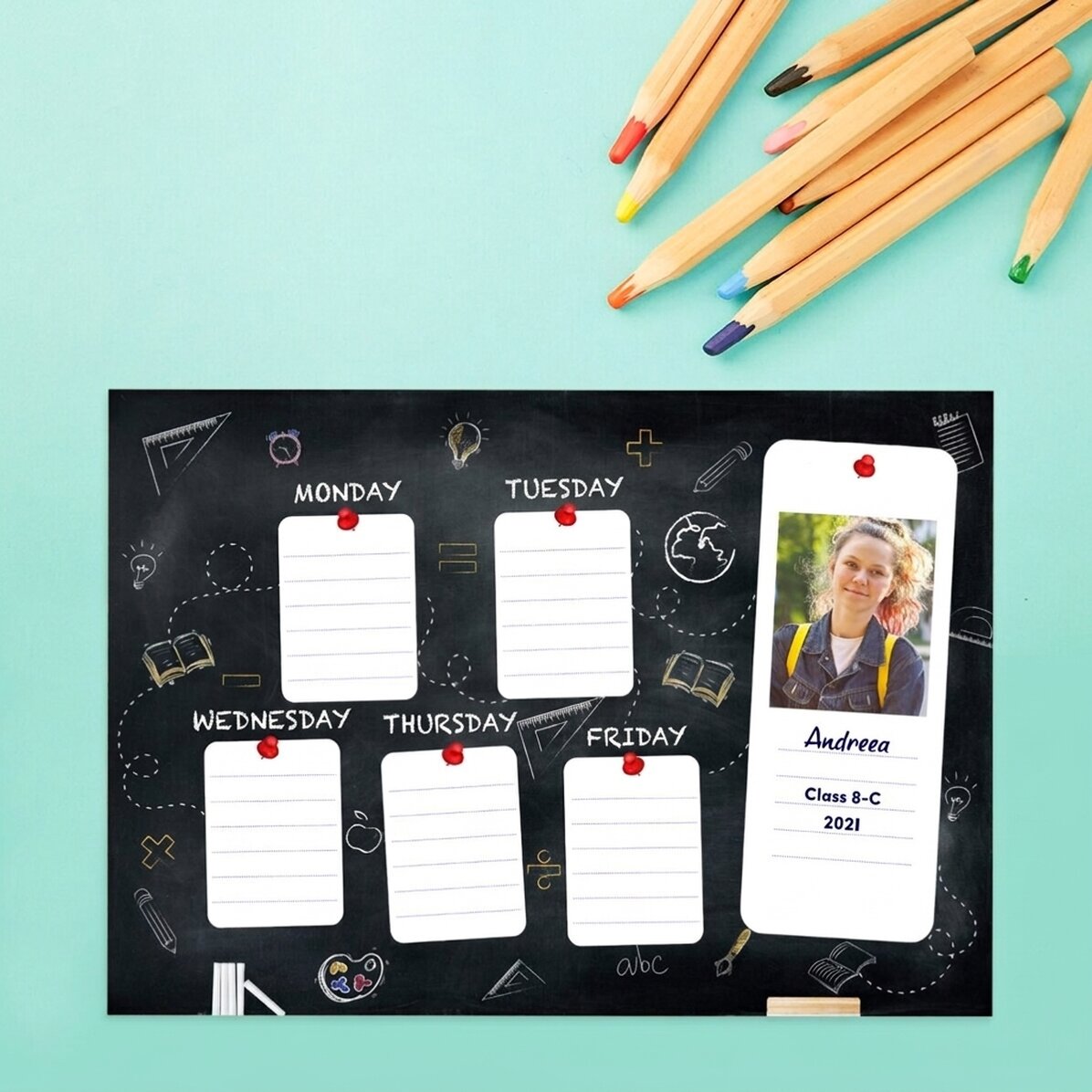 Gepersonaliseerd rooster met een foto en tekst - Blackboard