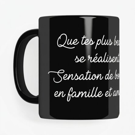 Tasse noire personnalisée avec un message